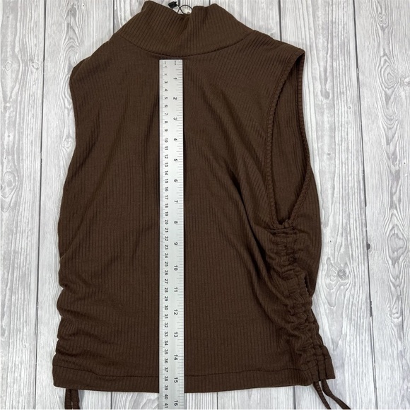 Zara Womens Top Brown UK S Sleeveless Ruched Adjustable Sides Ribbed High Neck - Picture 13 of 16